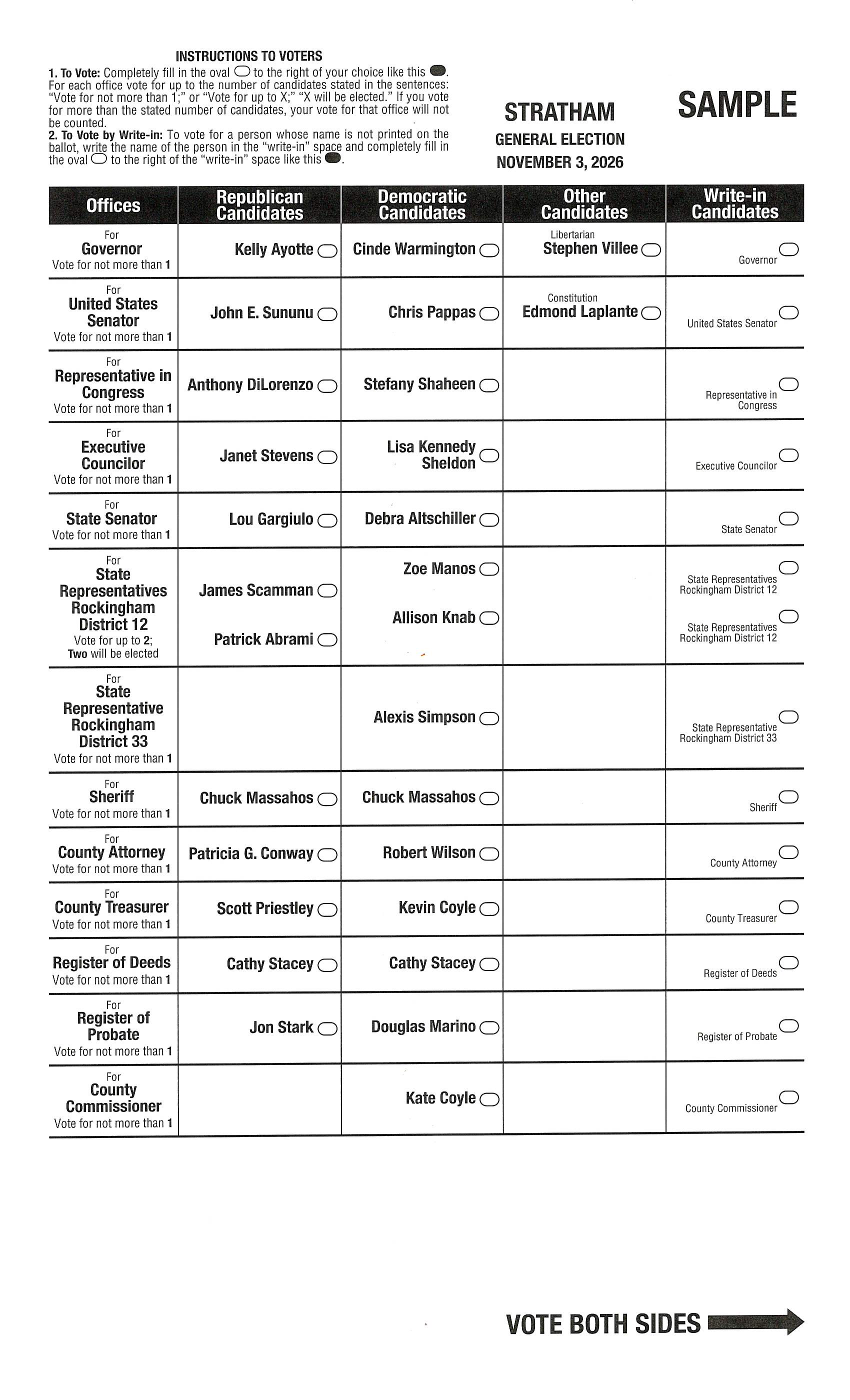 general election sample ballot - side 1